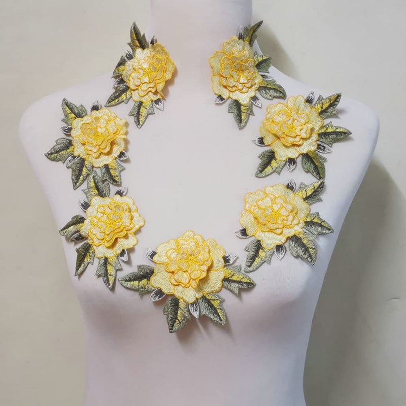 FEEPOP 7pcs Embroidery Rose Embroidery Patch Garment Decoration Patch Sewing Handmade DIY Garment Material (Yellow) - Image 1